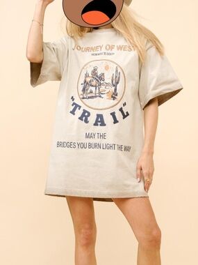 Women Beige 'Trail' Graphic T-dress